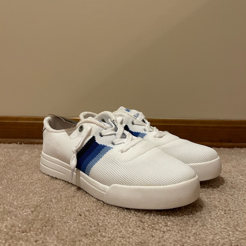 White Sneakers with Blue Stripes